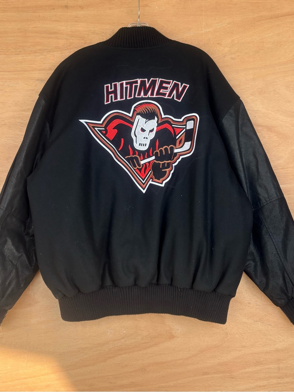 Calgary Hitmen Black Varsity Bomber Jacket with Graphic Back Patch